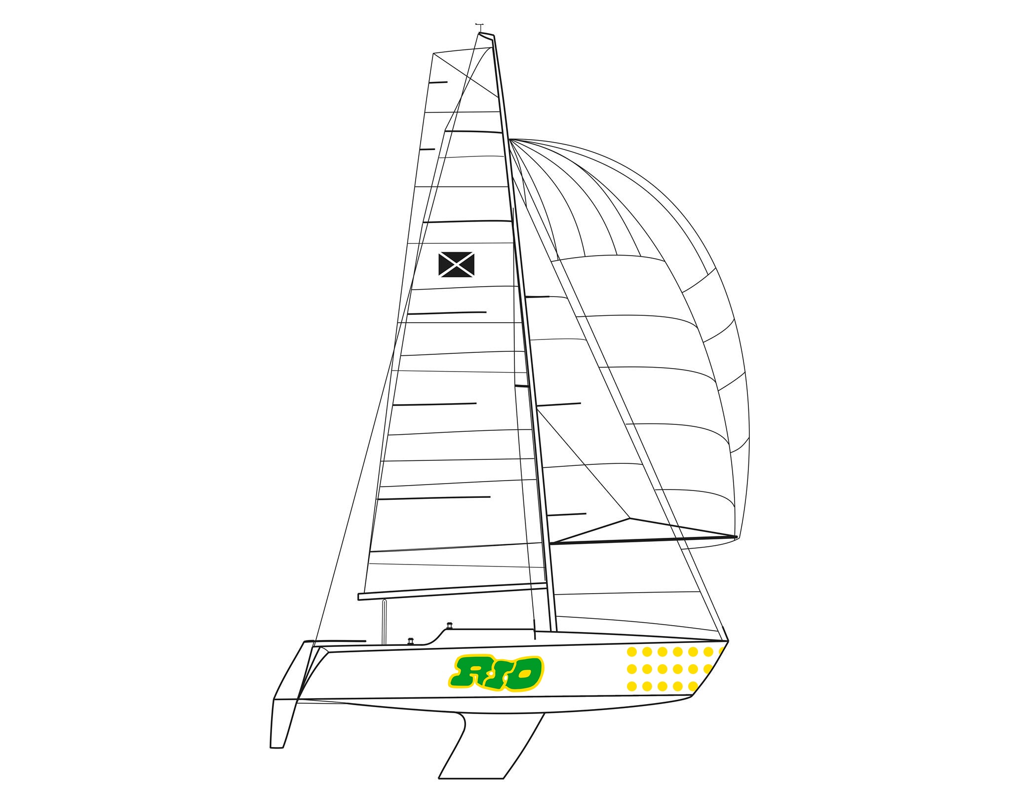 Rysunek techniczny jachtu – ze spinakerem